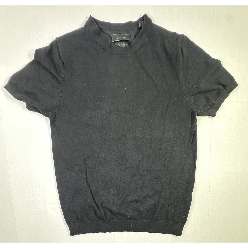 Porter & Ash Black Short Sleeve Mock Neck Sweater Top Viscose Blend Size S‎